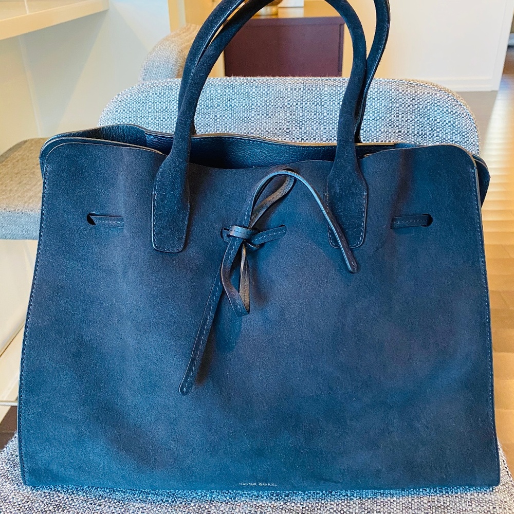 Mansur Gavriel Large Sun Tote in Black Suede